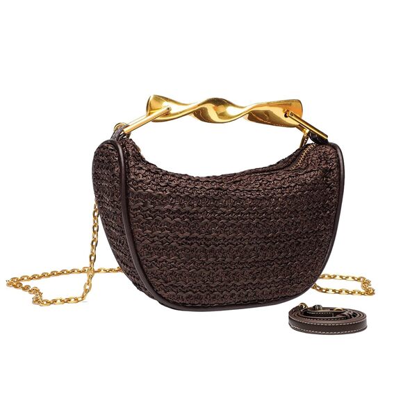 Handbags - 2347 Dark Brown Straw Crossbody Bags Summer Mini Satchel Handbags Top
